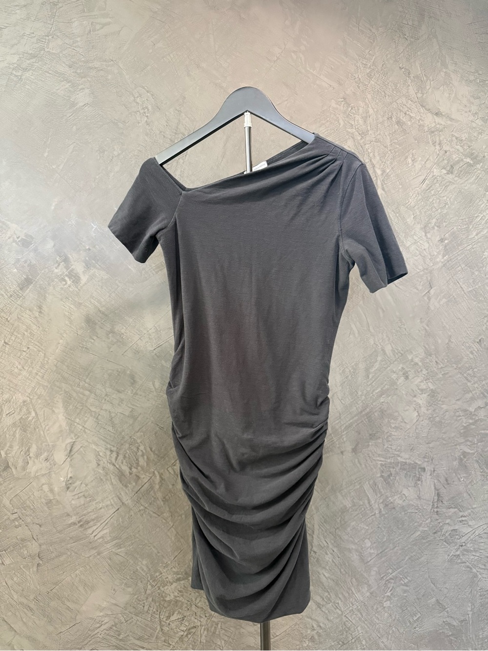 James Perse Black Asymmetrical Ruched One-Shoulder Dress